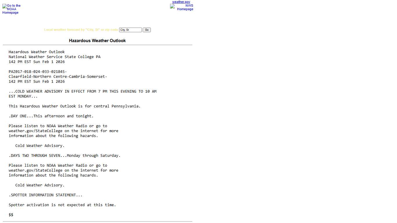 WWA Summary for Hazardous Weather Outlook